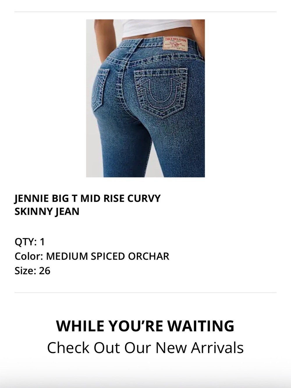True Religion Jennie Big T Mid Rise Curvy Skinny Jeans - Medium Blue Wash